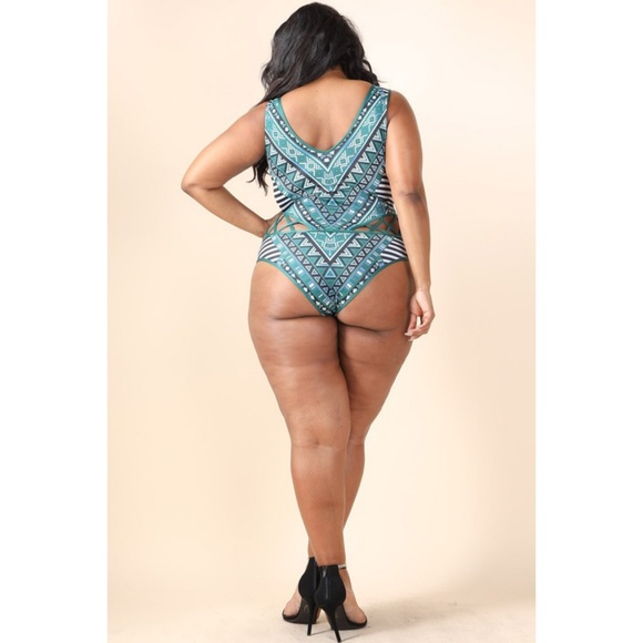 NEW 1x-3x GREEN MULTI LACE UP ONE PIECE 123X - Picture 8 of 8